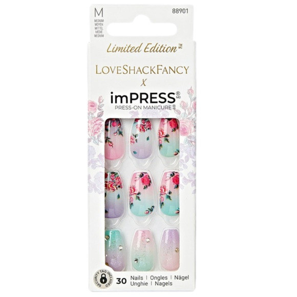 LoveShackFancy x imPress Limited Edition Medium Coffin Press On Nails Floral NEW - Picture 1 of 5